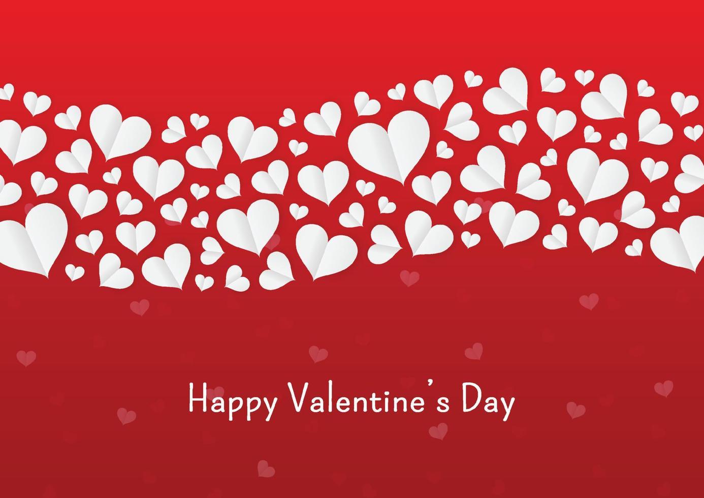 Happy valentines day card with paper heart on red background, love concept. Vector illustration