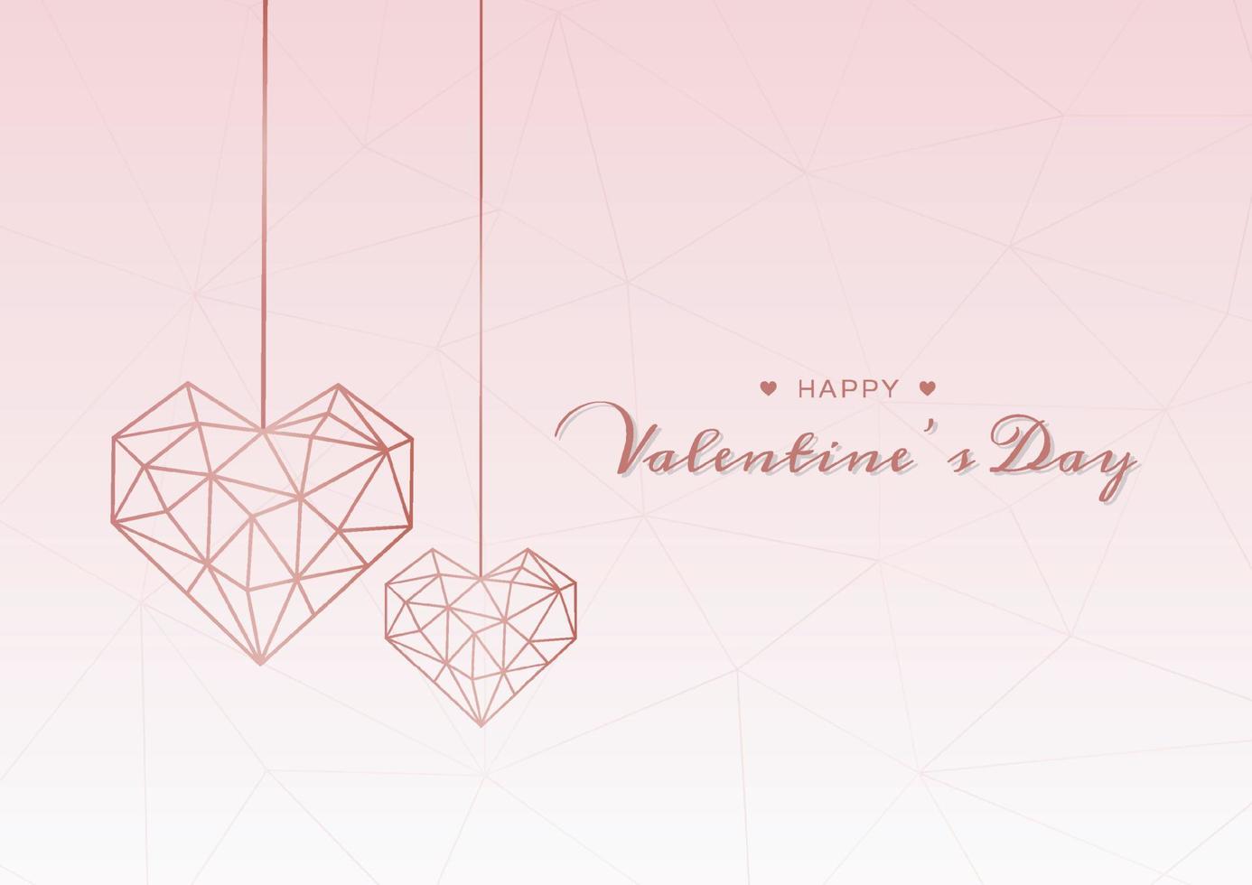 Happy valentines day pink background with rose gold geometric heart, Luxury love concept and copy space. vector