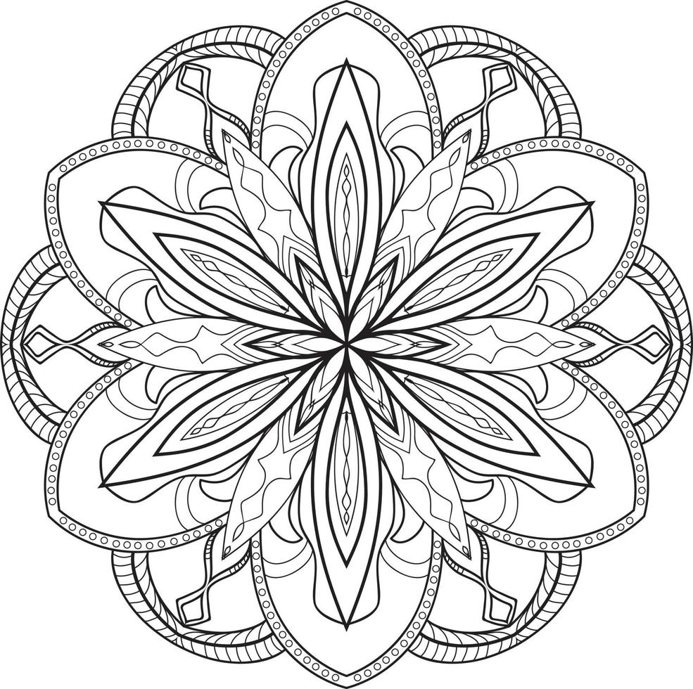 Doodle Mandala colouring book page for adults and children. white and black round decorative vector