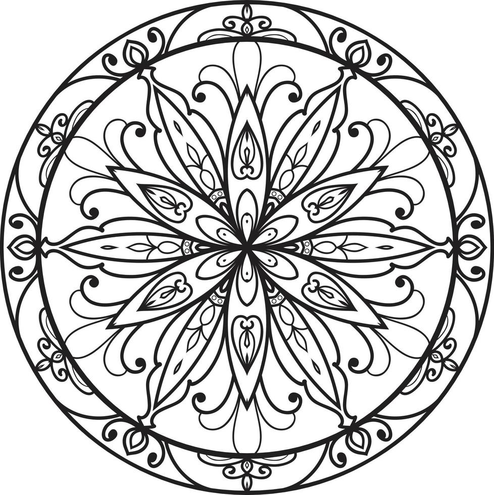 Doodle Mandala colouring book page for adults and children. white and black round decorative. vector