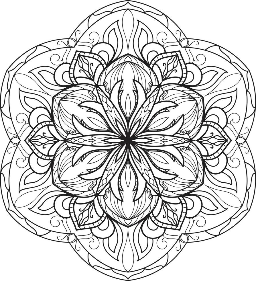 Doodle Mandala colouring book page for adults and children. white and black round decorative vector