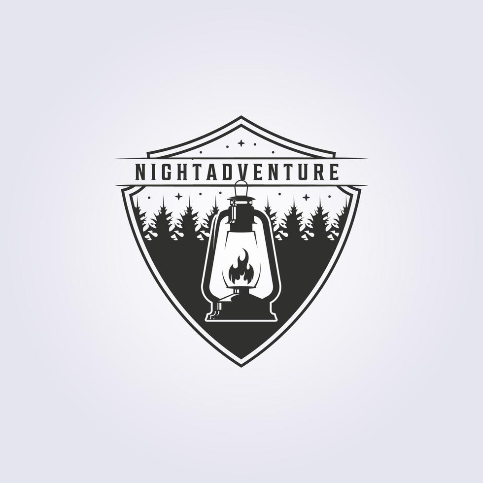 aventura de campamento nocturno con diseño de ilustración vectorial del logotipo de la linterna de aceite vector