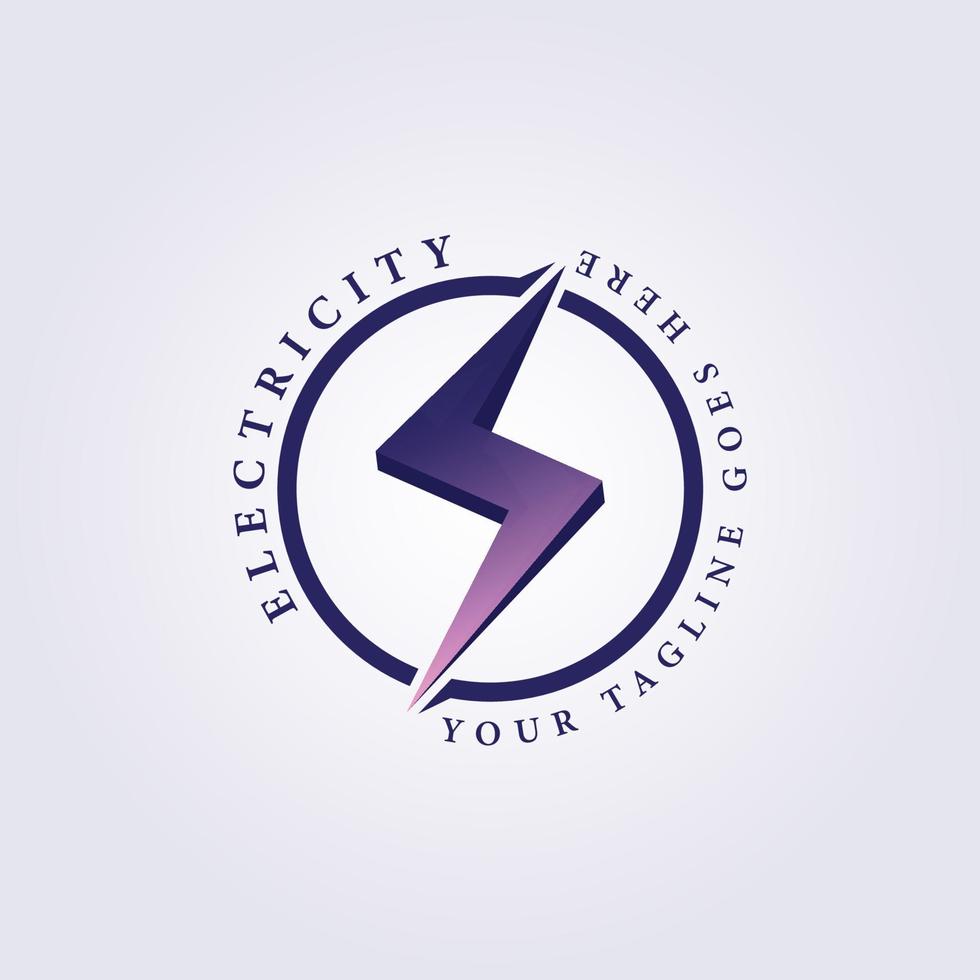 3D electricity lightning volt logo vector illustration design, in the circle badge, blue gradient