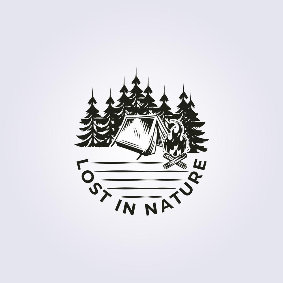 campfire of camper with tent in forest logo vintage retro logo vector illustration design