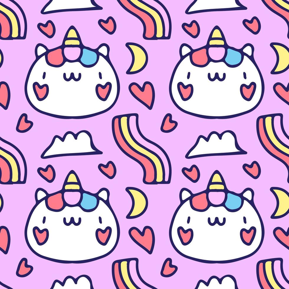 Cute unicorn and rainbow cartoon doodle. Background illustration for seamless pattern, poster, or apparel merchandise. vector