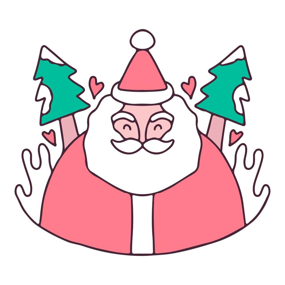 santa claus con nieve y árbol de navidad. ilustración para camiseta, póster, logotipo, pegatina o mercancía de prendas de vestir. vector