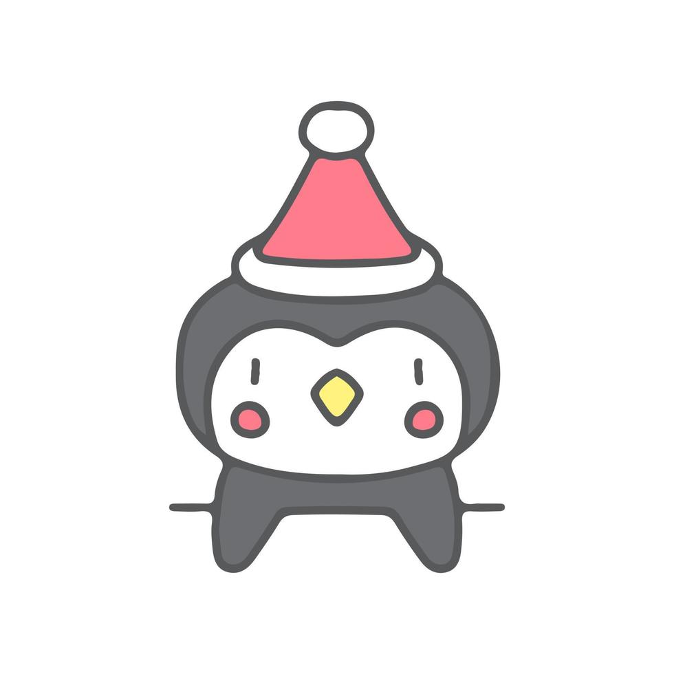 Kawaii penguin with Santa hat .illustration for t shirt, poster, logo, sticker, or apparel merchandise. vector