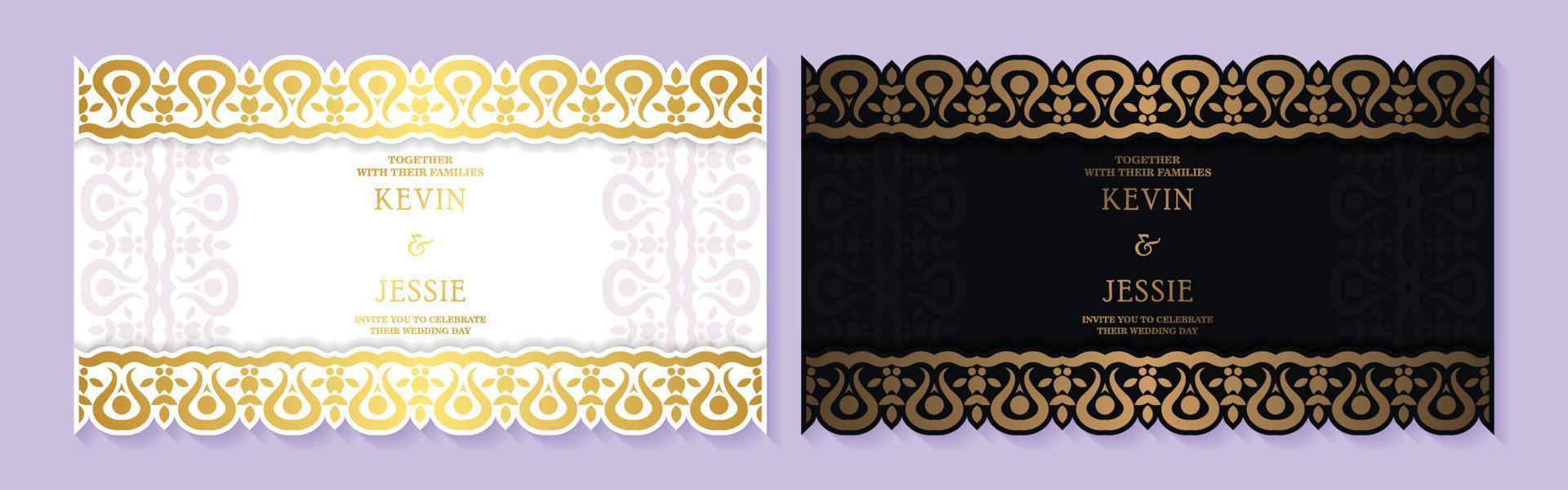 Luxury white and black cut wedding invitation vector