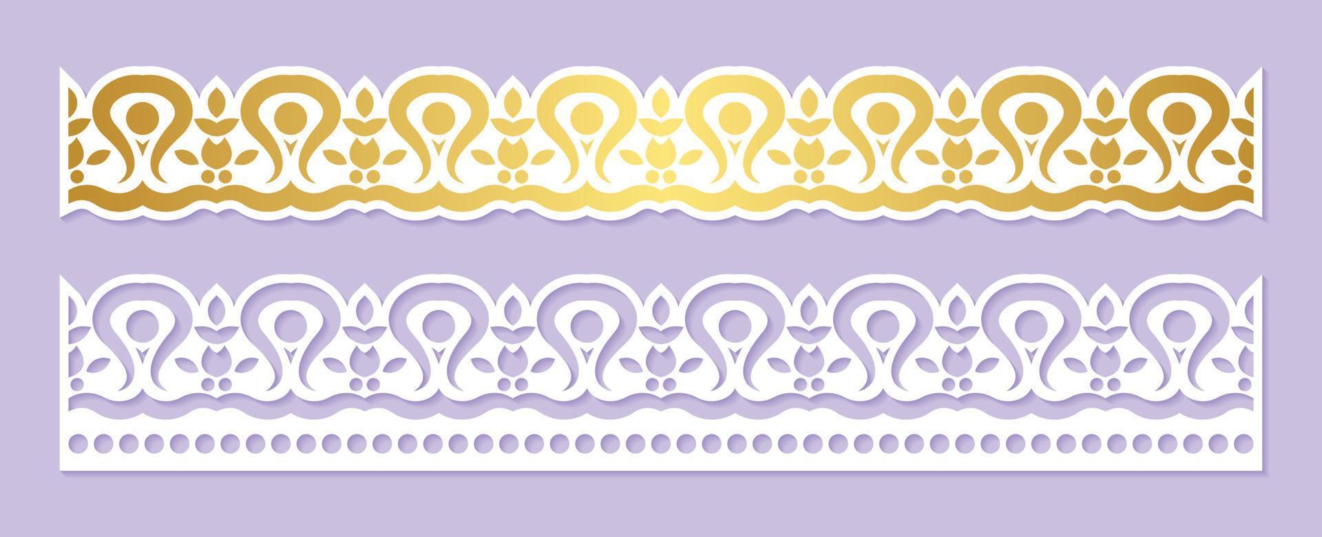 Gold border decorative paper cut lines vector