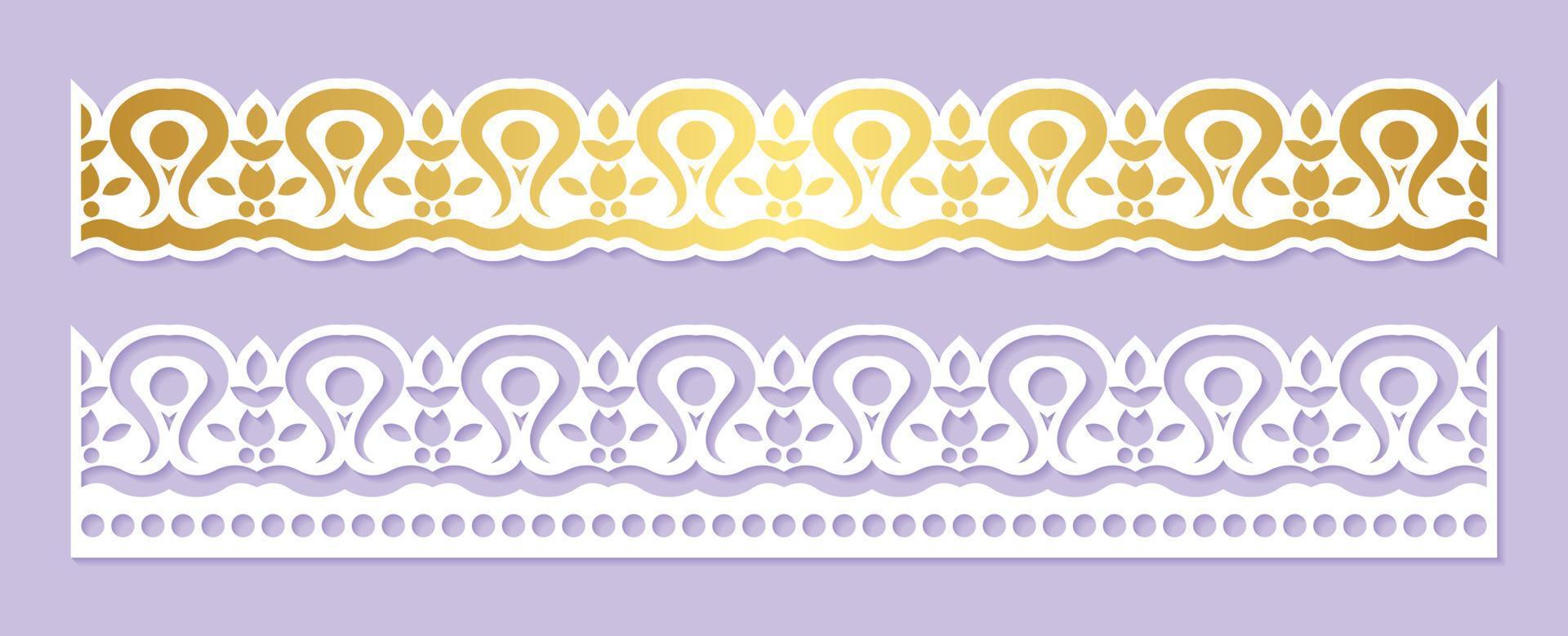 líneas de corte de papel decorativas con borde dorado vector