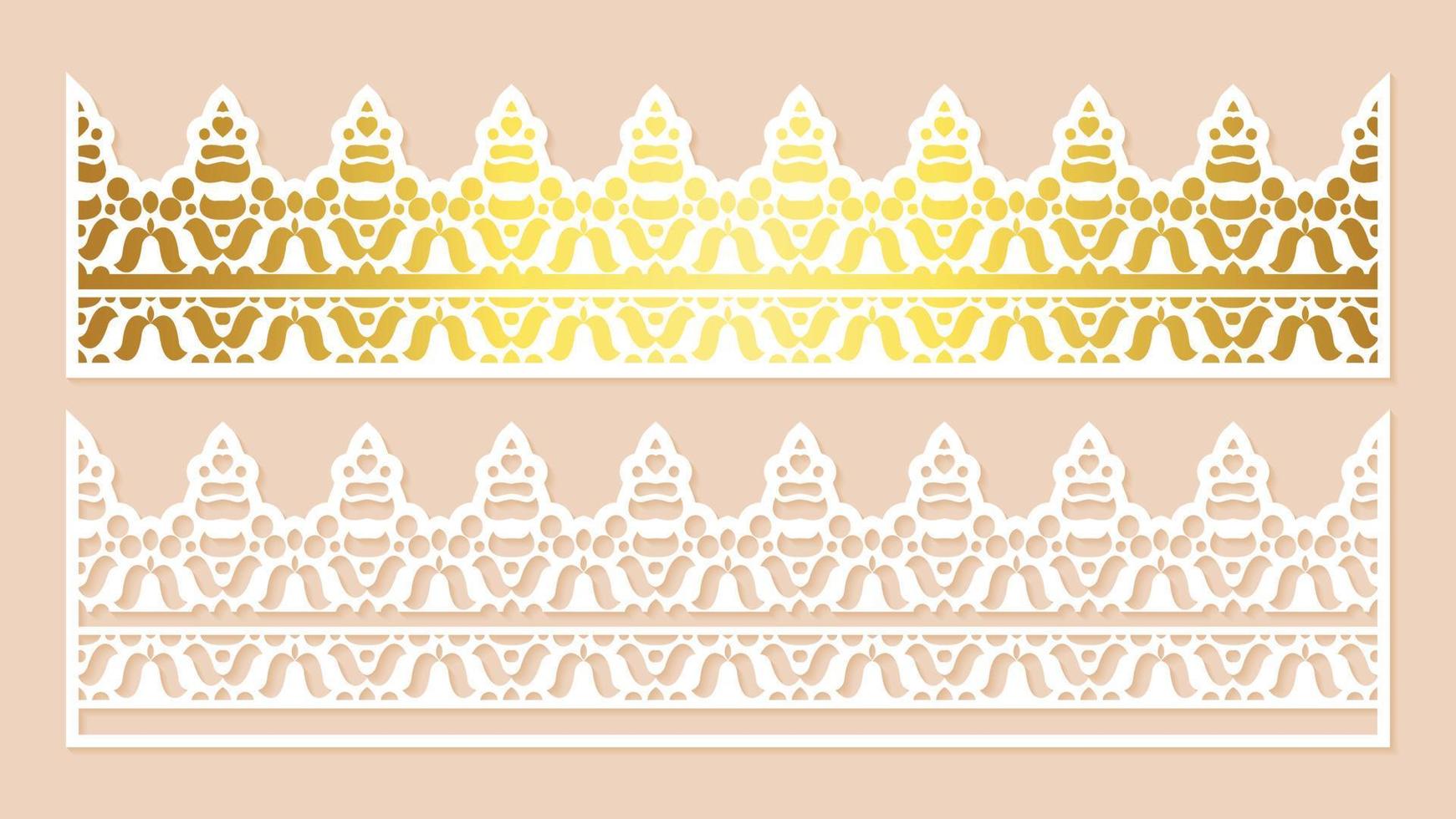 Gold border decorative paper cut lines vector