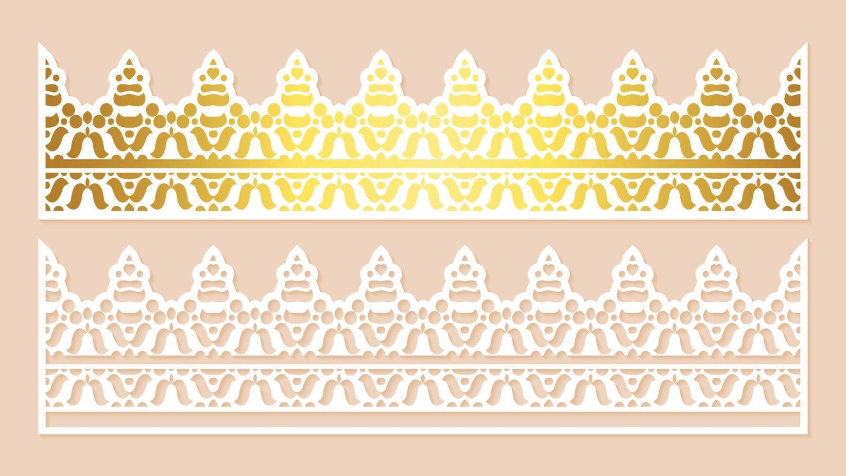 Gold border decorative paper cut lines vector