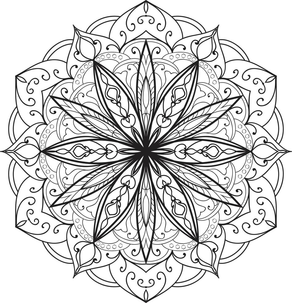 Doodle Mandala colouring book page for adults and children. white and black round decorative. vector