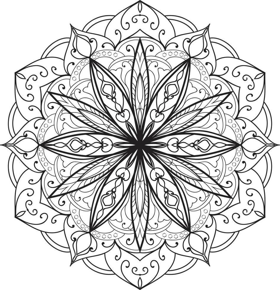 Doodle Mandala colouring book page for adults and children. white and black round decorative. vector