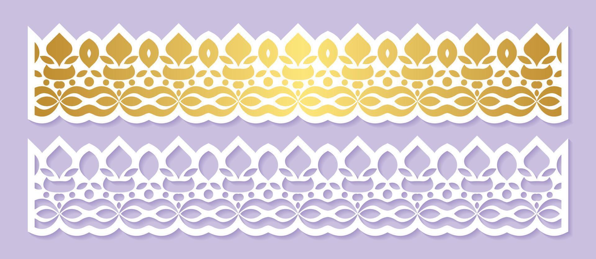 líneas de corte de papel decorativas con borde dorado vector