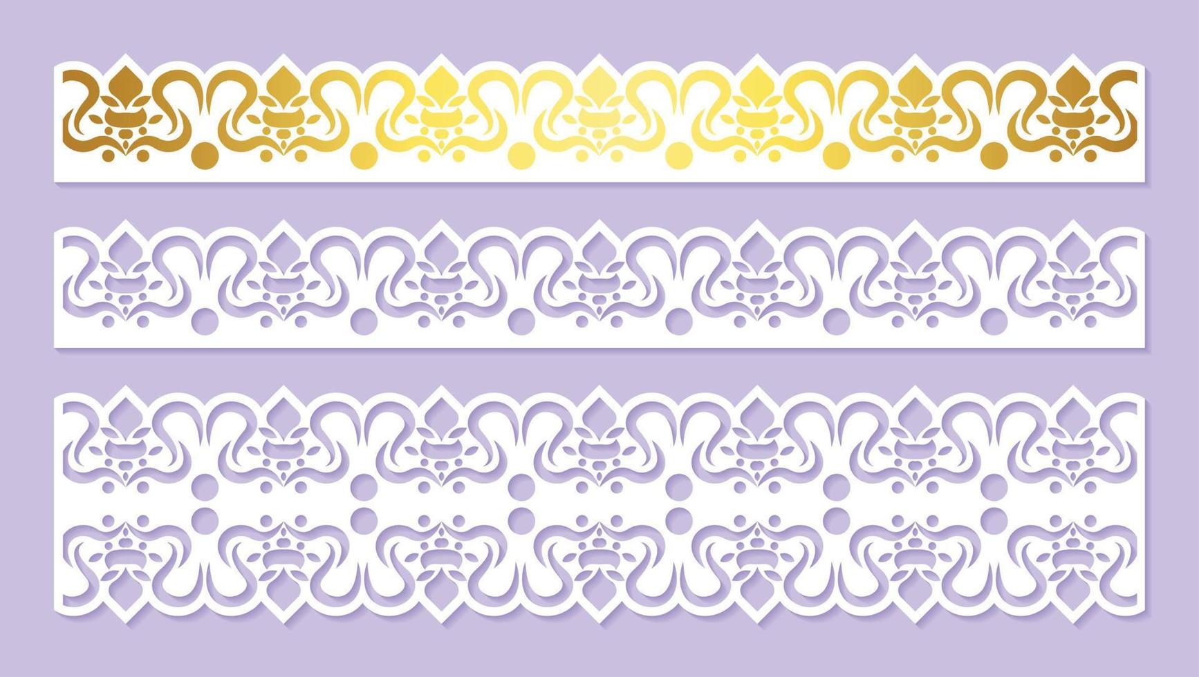 Gold border decorative paper cut lines vector