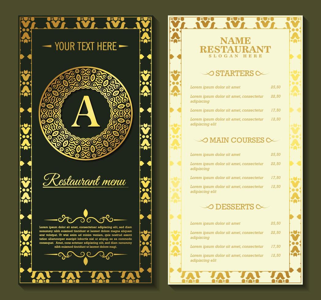 Luxury restaurant menu with logo ornament vector