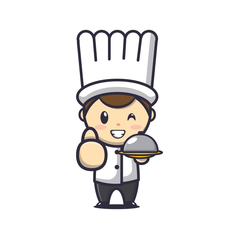 cute chef mascot cartoon illustration vector