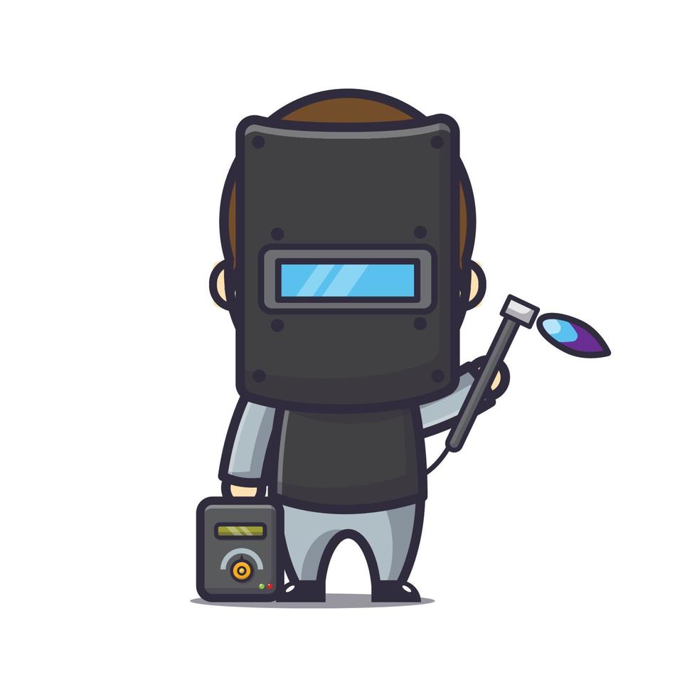 cute welder cartoon mascot illustration vector