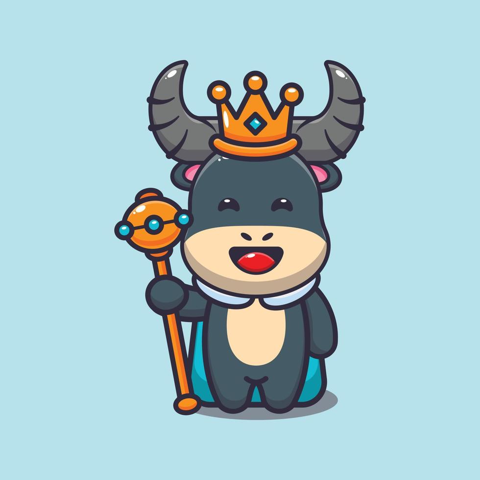 Cute buffalo king mascot cartoon illustration vector