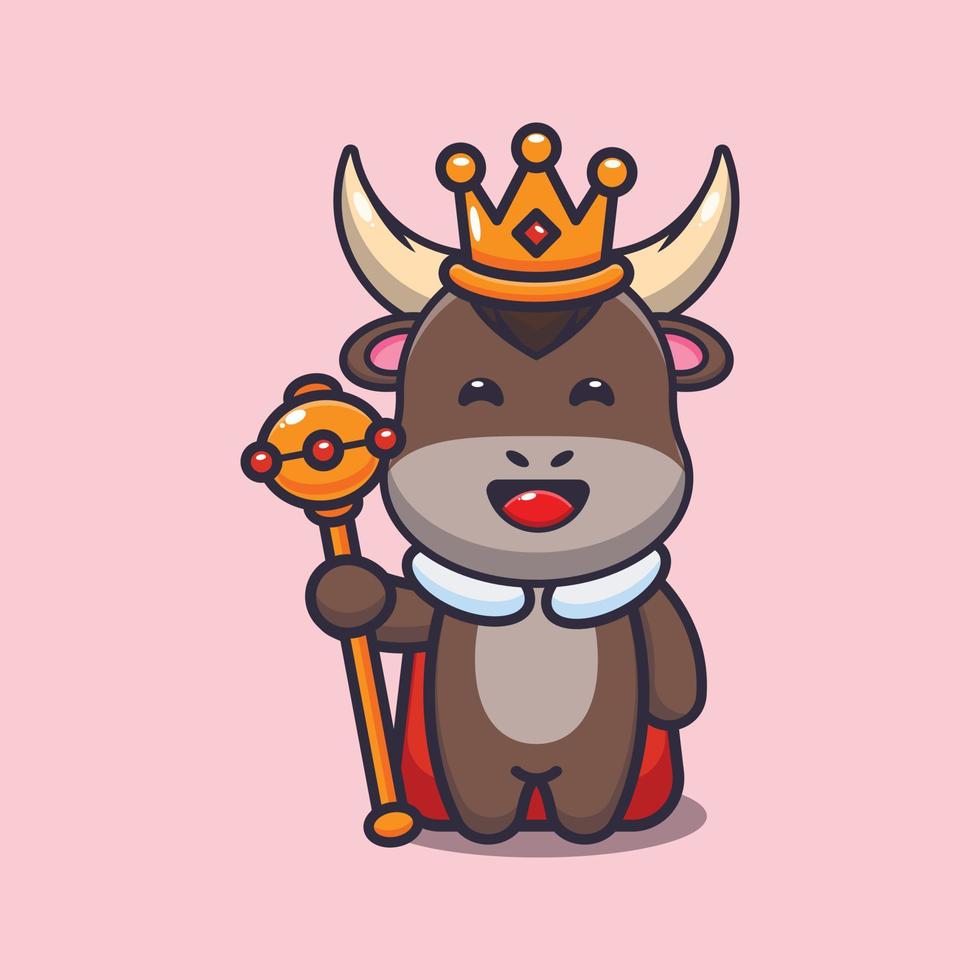 Cute bull king mascot cartoon illustration vector