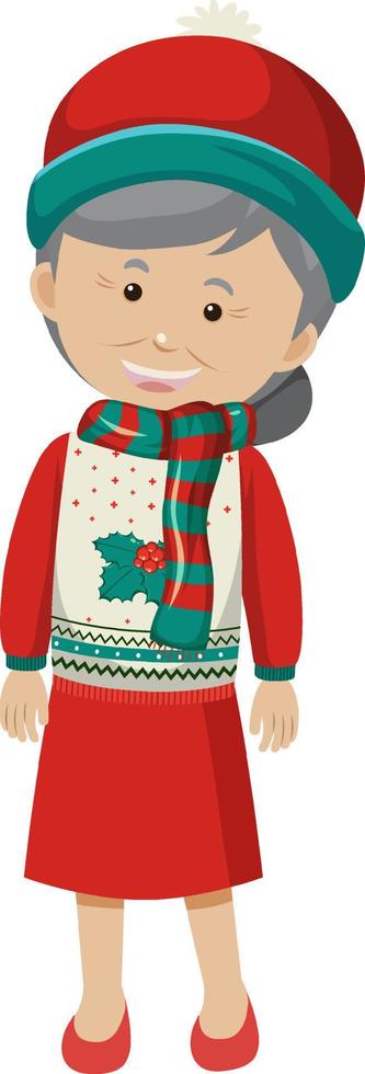 An old woman wearing Christmas outfits on white background vector