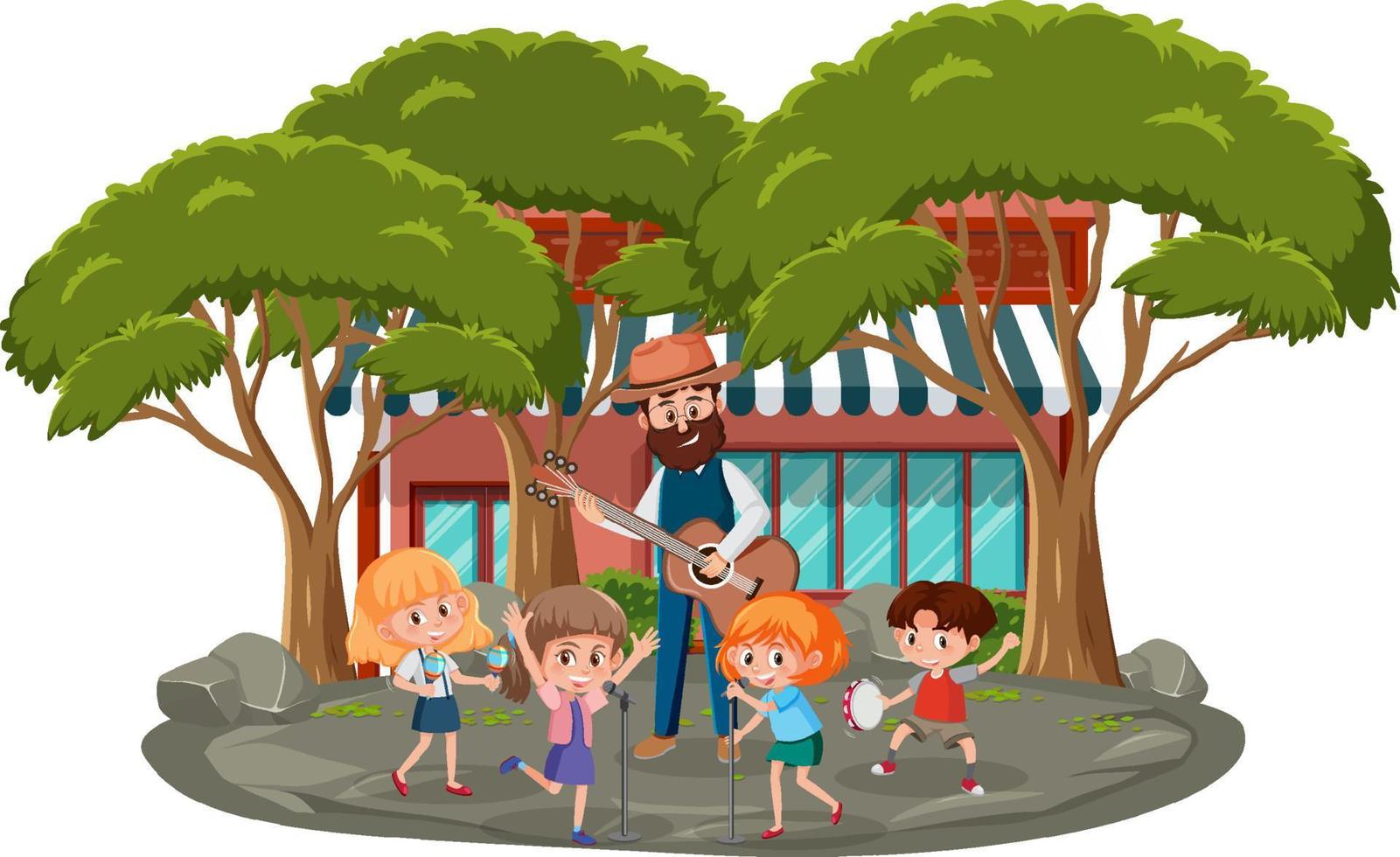 A musical band playing in the park vector