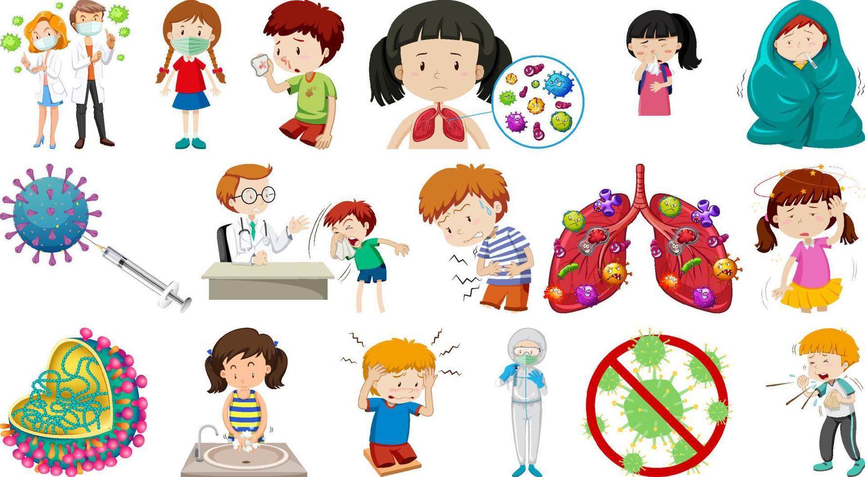 Set of sick people with different symptoms vector