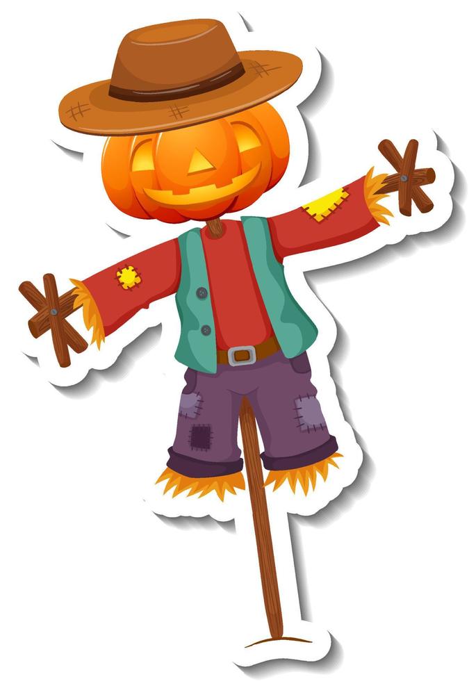 Scarecrow with pumpkin head on wooden stick vector