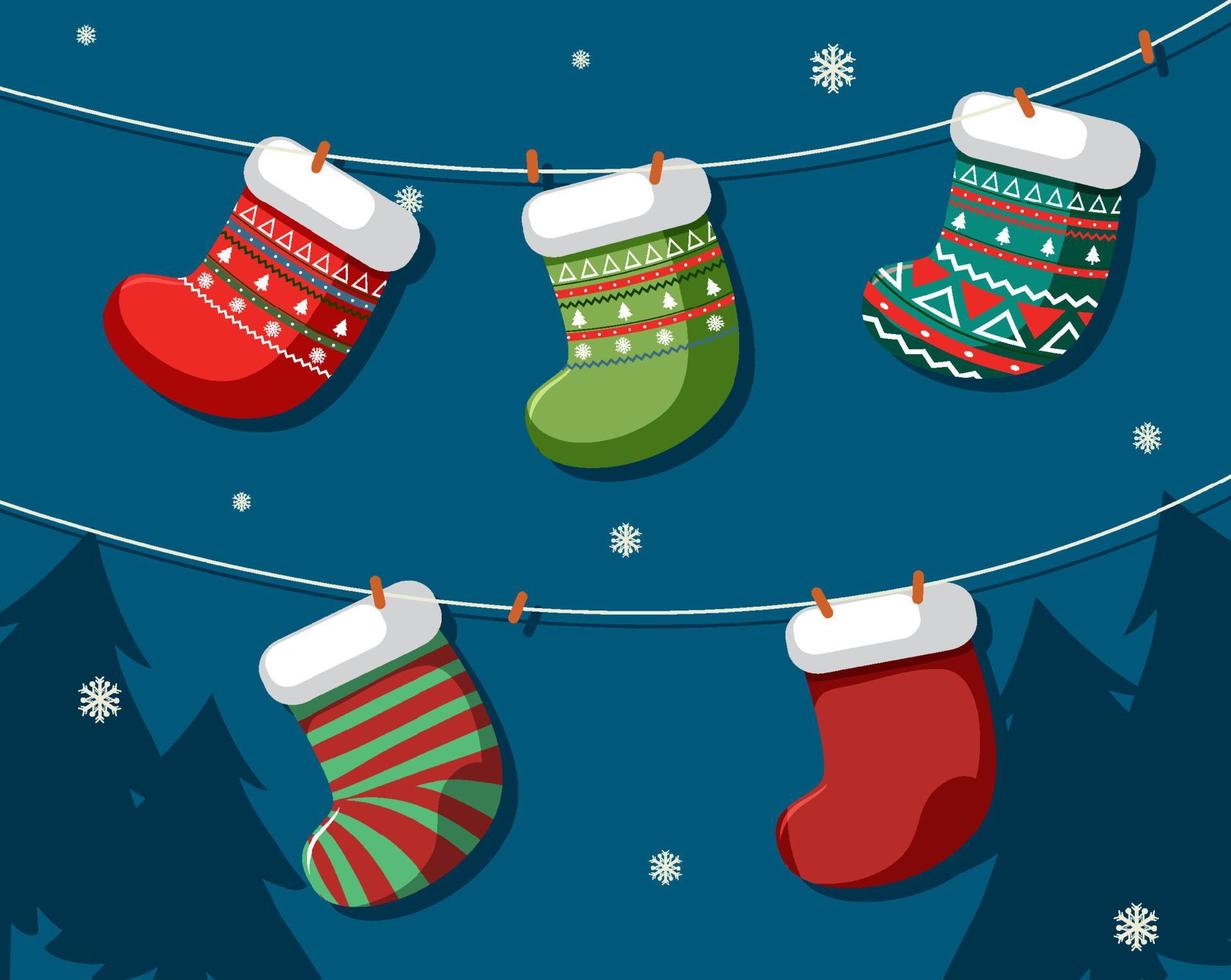 Set of different Christmas stockings vector