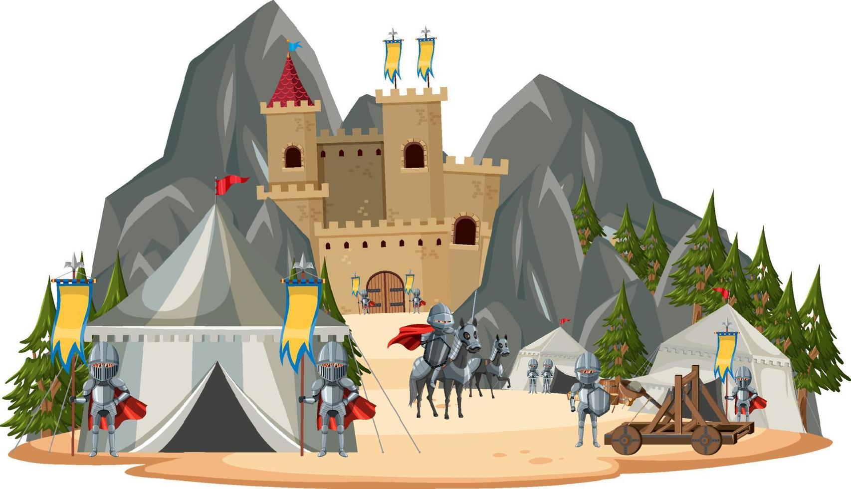 paisaje aislado del campamento del ejército medieval vector