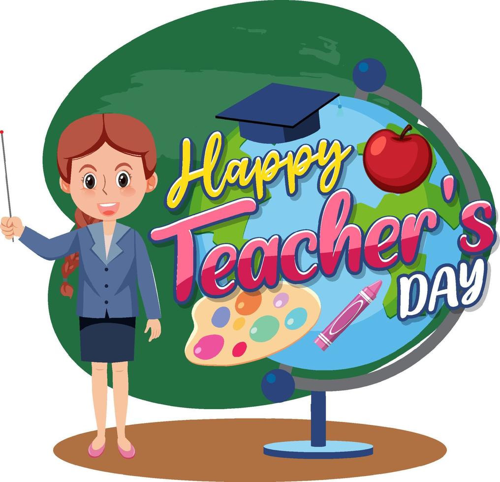 Happy Teacher's Day with a female teacher cartoon character vector