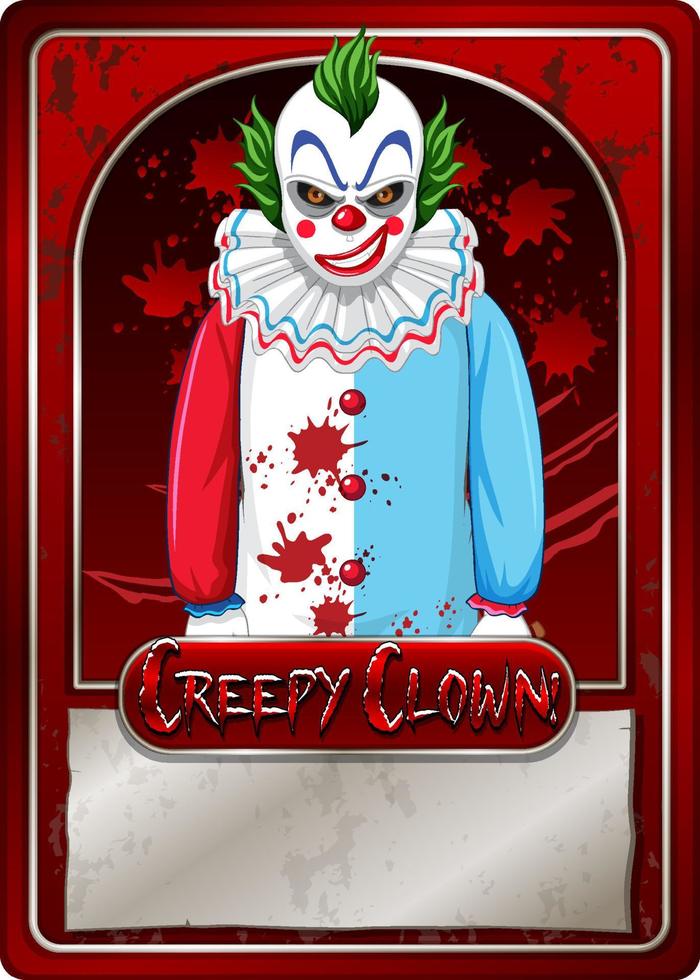 Creepy clown character game card template vector