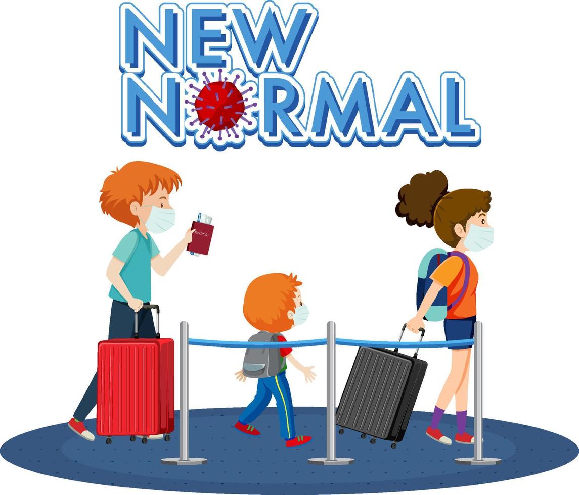 New Normal typography design with passengers waiting in a queue vector