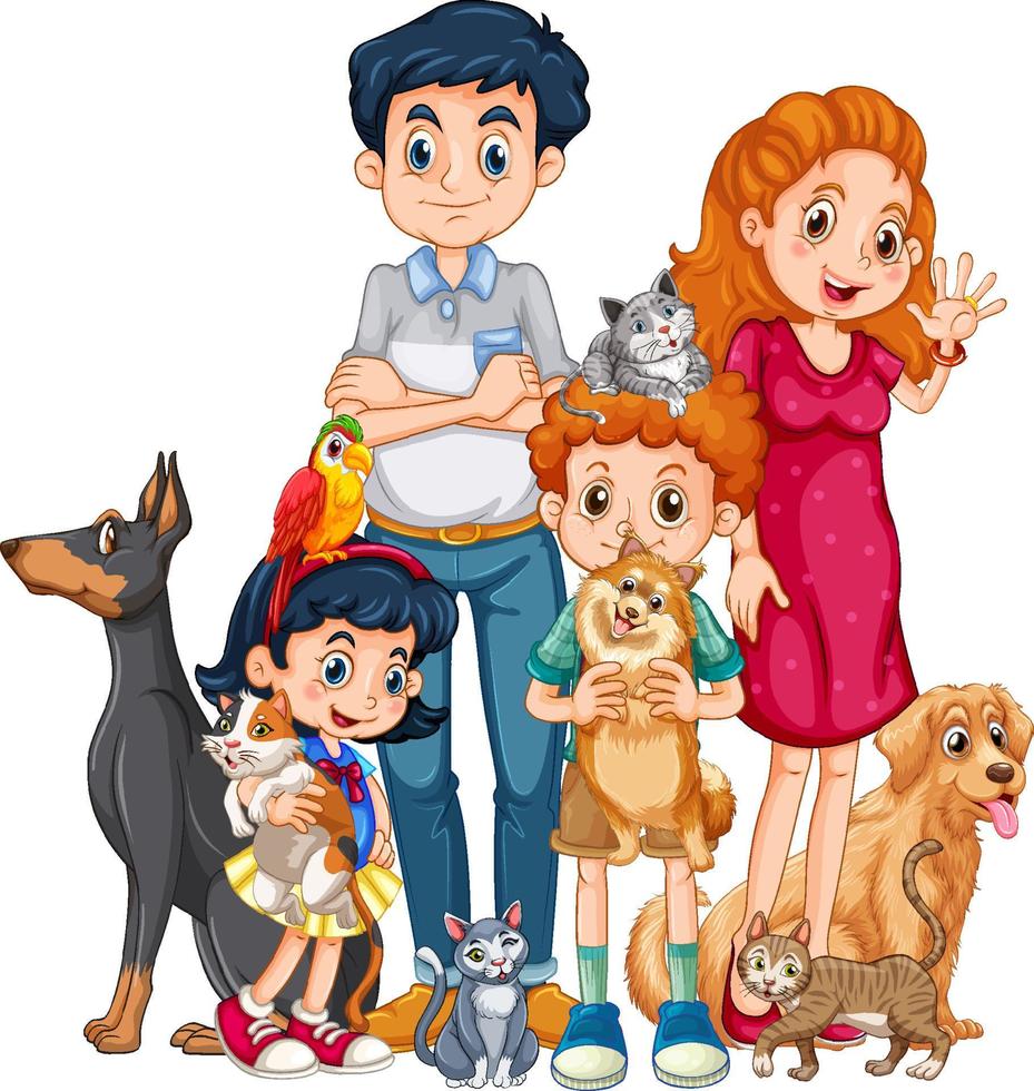 familia feliz con muchos perros vector