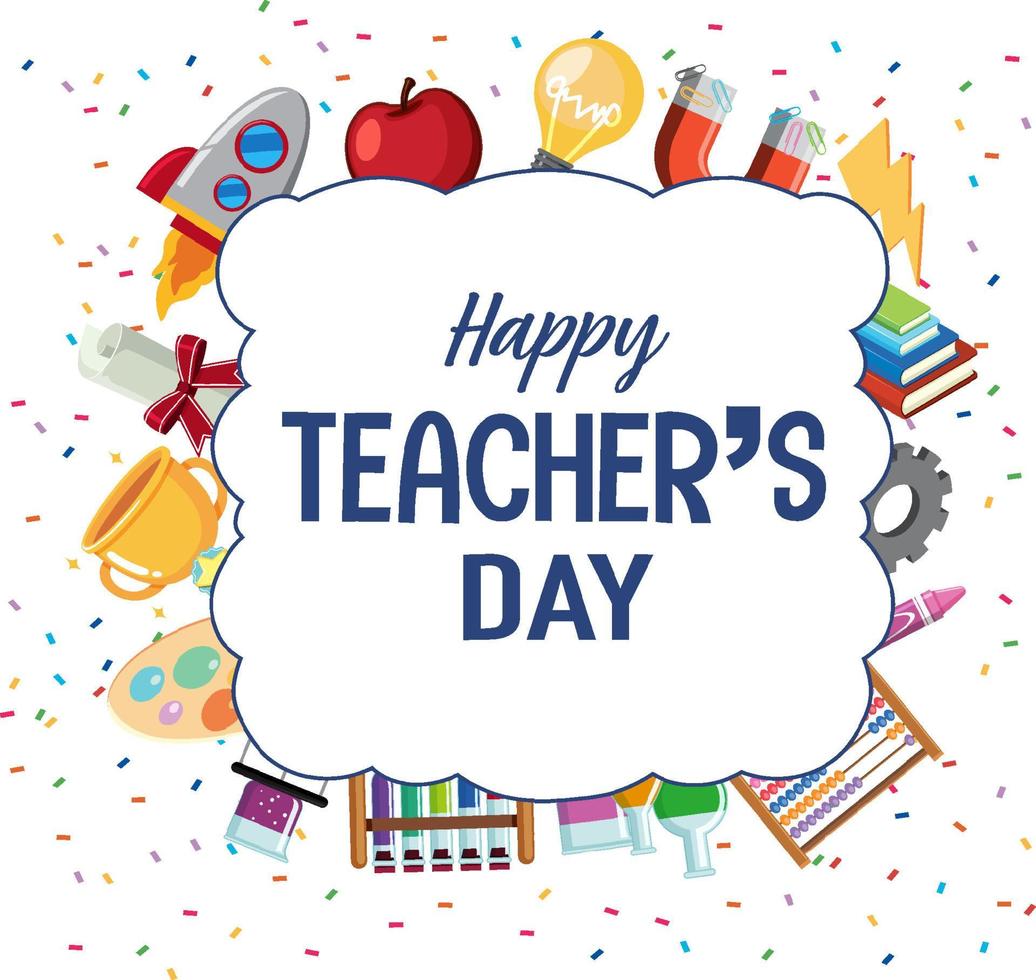 Happy Teacher's Day poster with school objects vector