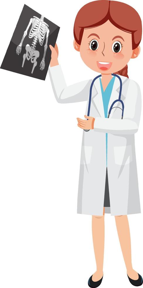 A doctor holding x-ray film cartoon character on white background vector