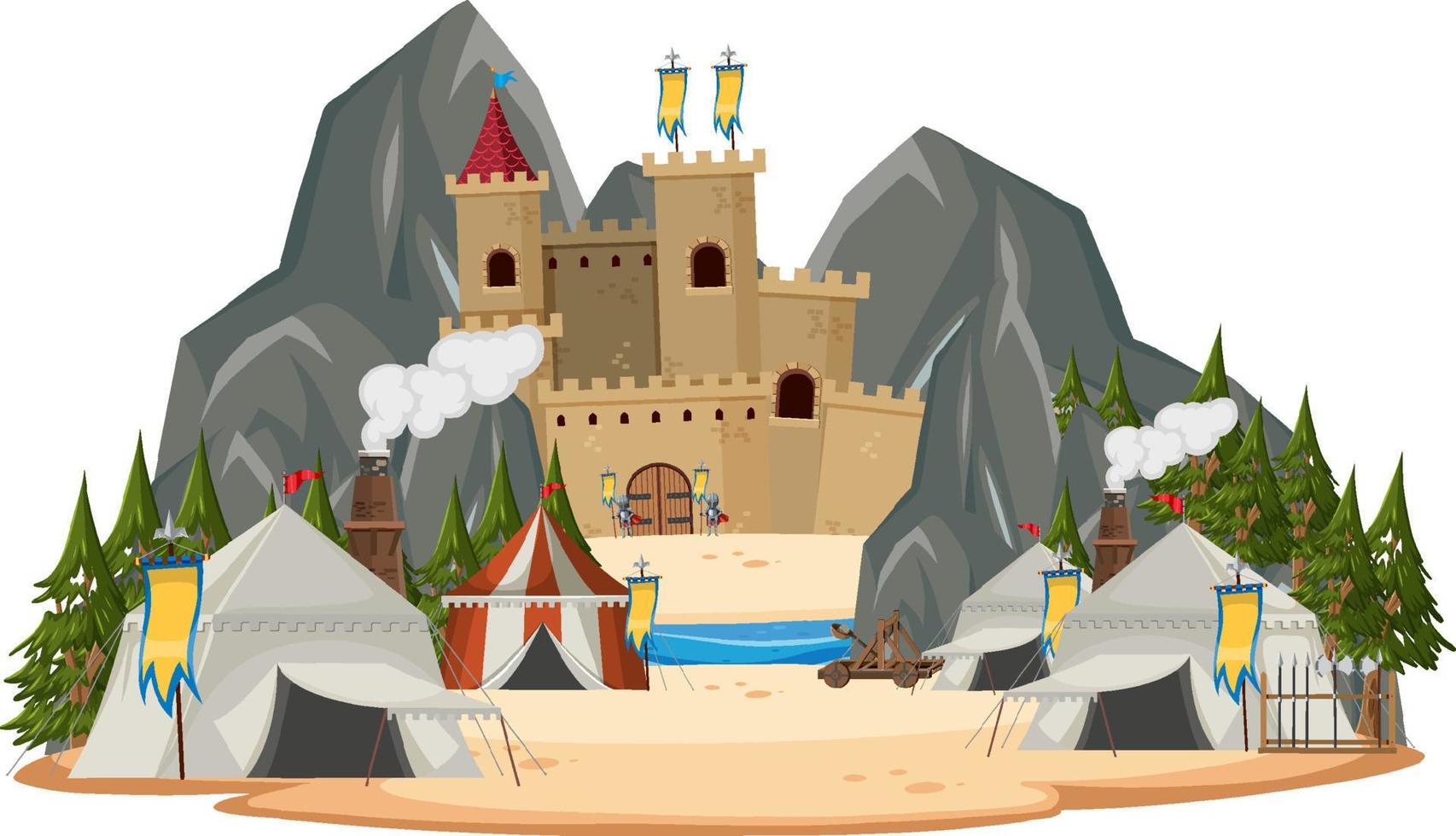 Isolated Medieval army camp landscape vector