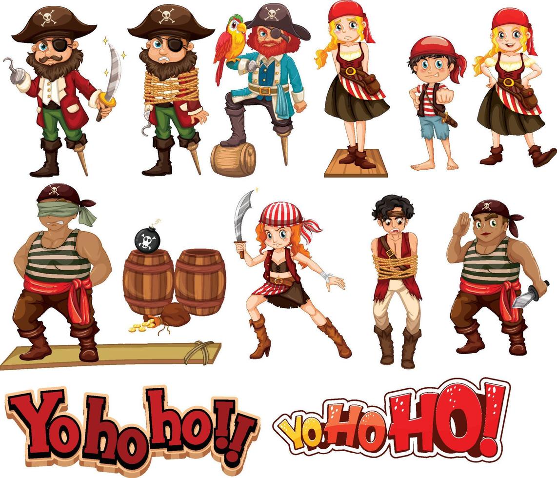 Set of pirate cartoon characters vector