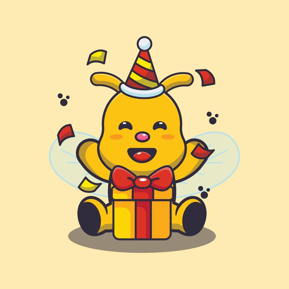 lindo, abeja, mascota, caricatura, ilustración, en, fiesta de cumpleaños vector