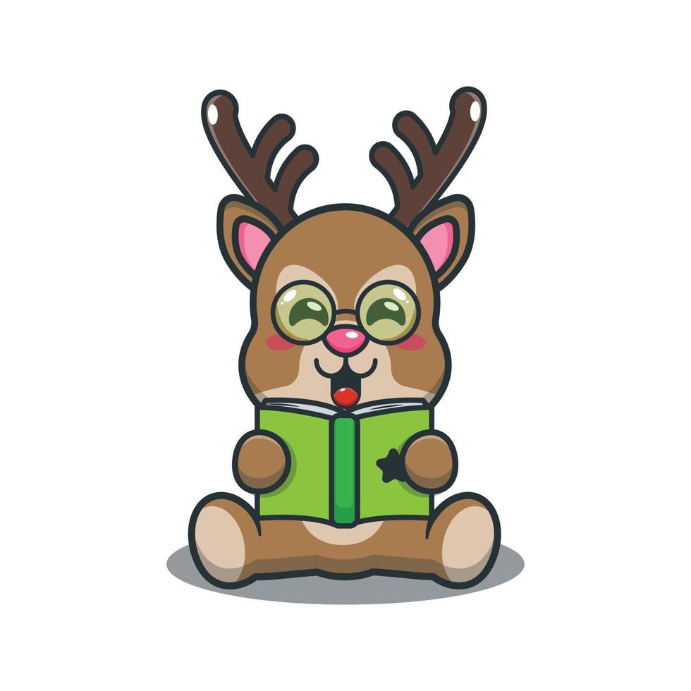 PrintCute deer reading a book cartoon vector illustration