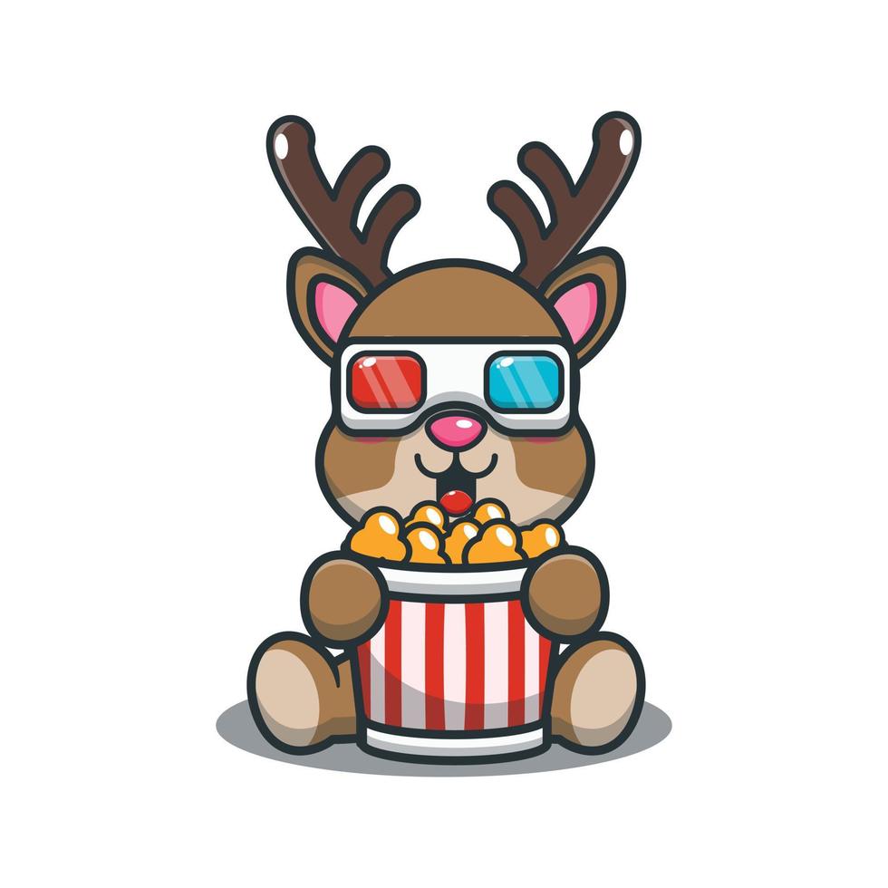 Cute deer with popcorn cartoon vector illustration