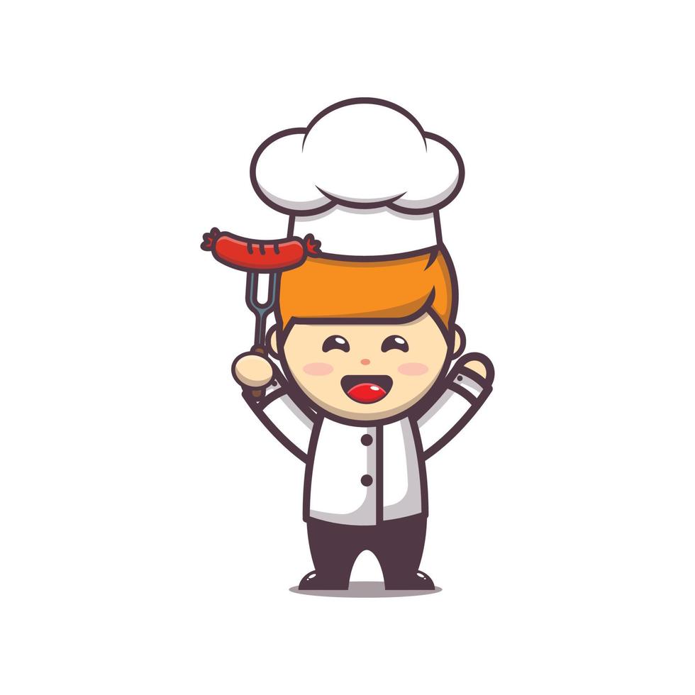 cute chef mascot cartoon illustration vector