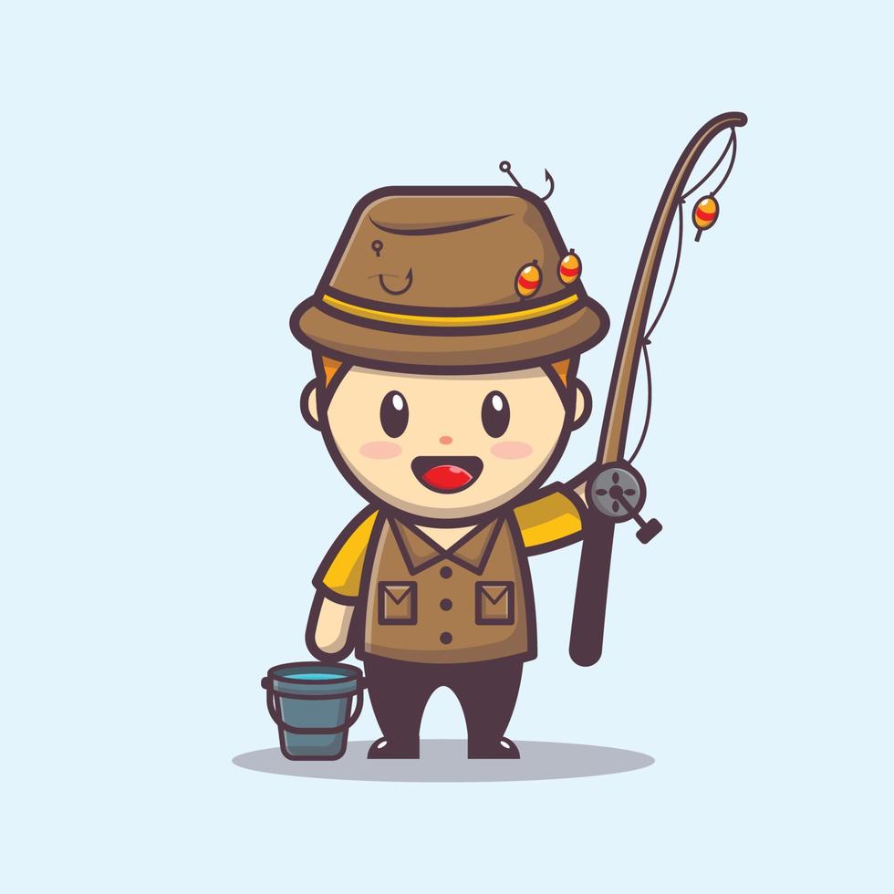 cute fisherman cartoon mascot illustration vector