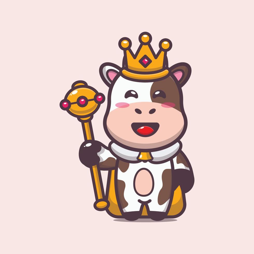 Cute cow king mascot cartoon illustration vector