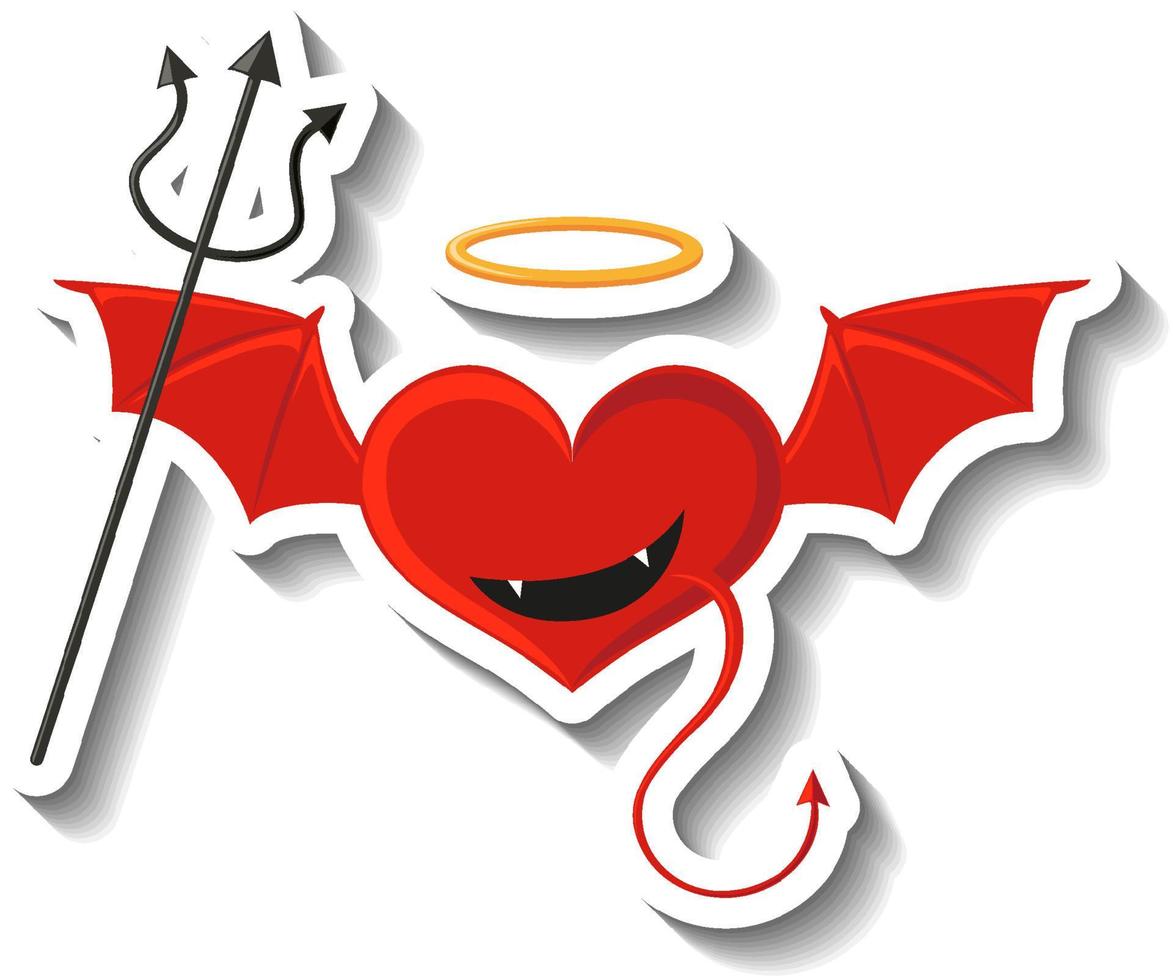 Red heart with evil wings in cartoon style vector