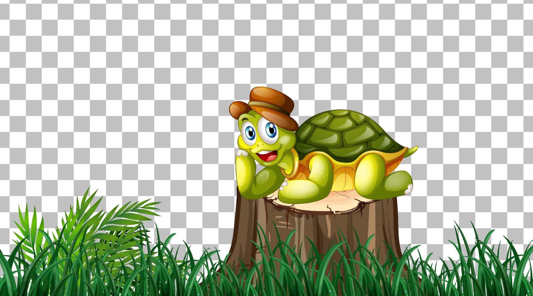 Turtle on the grass field on grid background vector