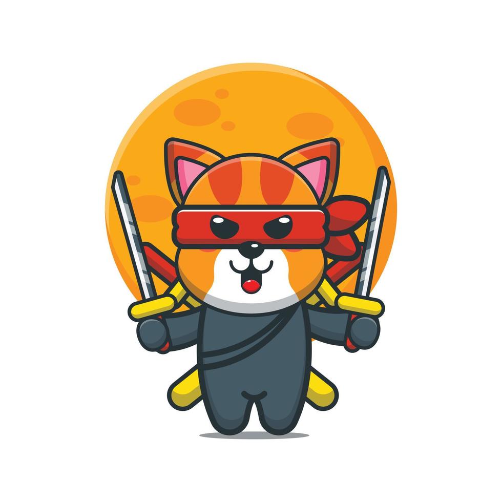 Cute ninja cat mascot cartoon illustration vector