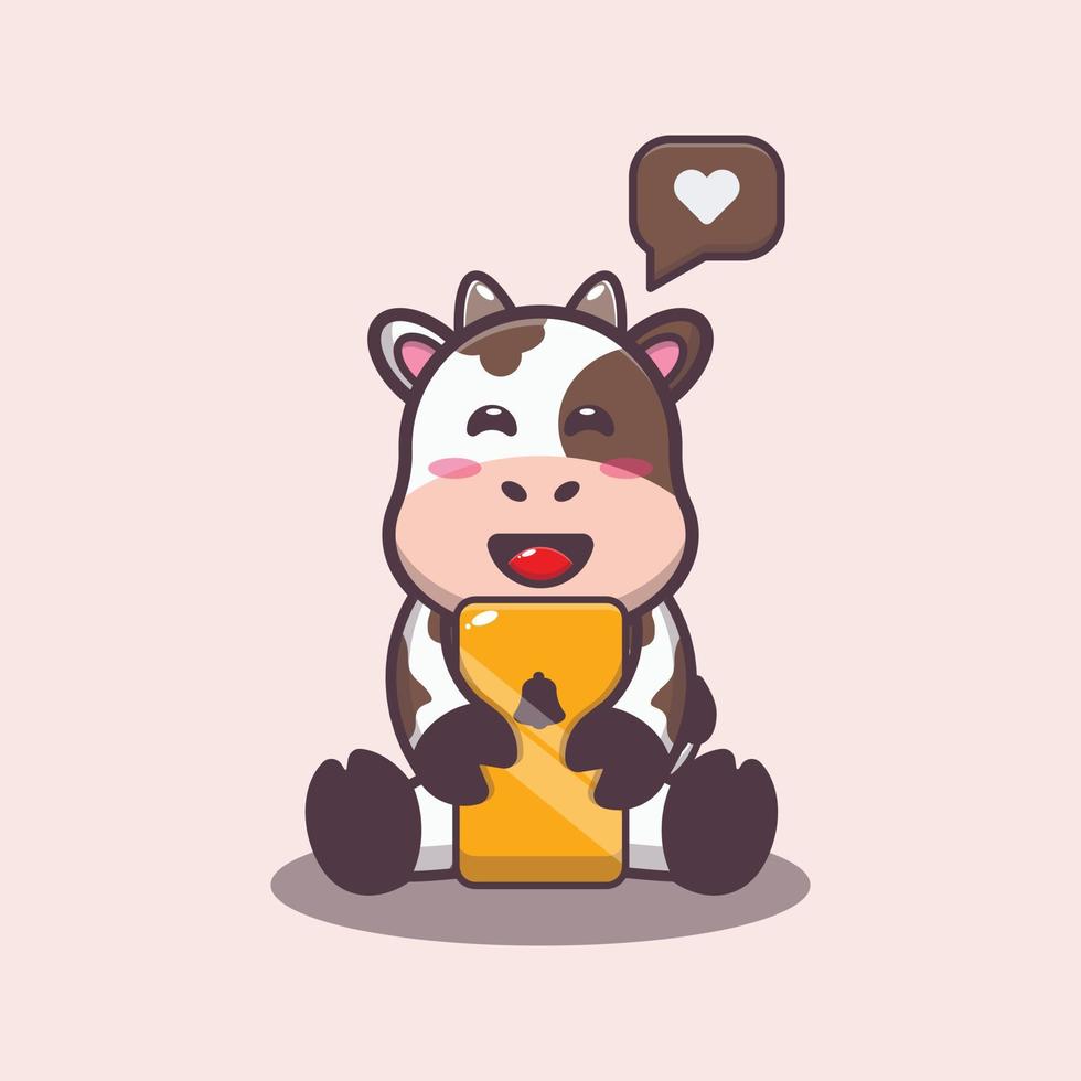 Cute cow mascot cartoon illustration with phone vector