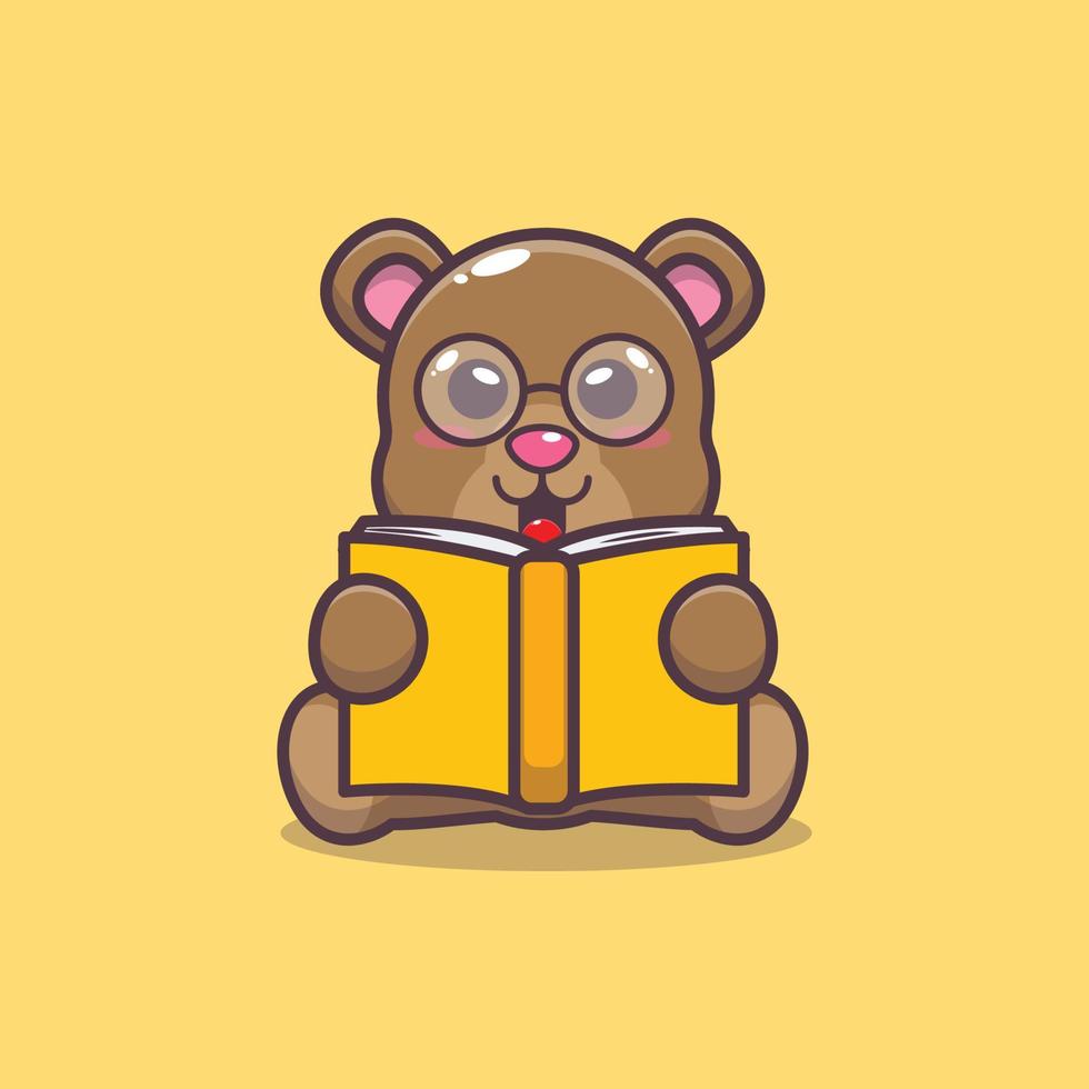 Cute bear mascot cartoon illustration reading a book vector